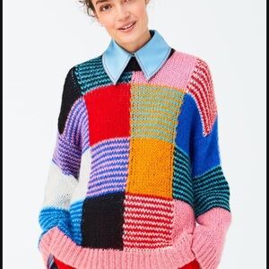Stone Goya “Sana” Sweater Colorblock, Gingham Oversized Small